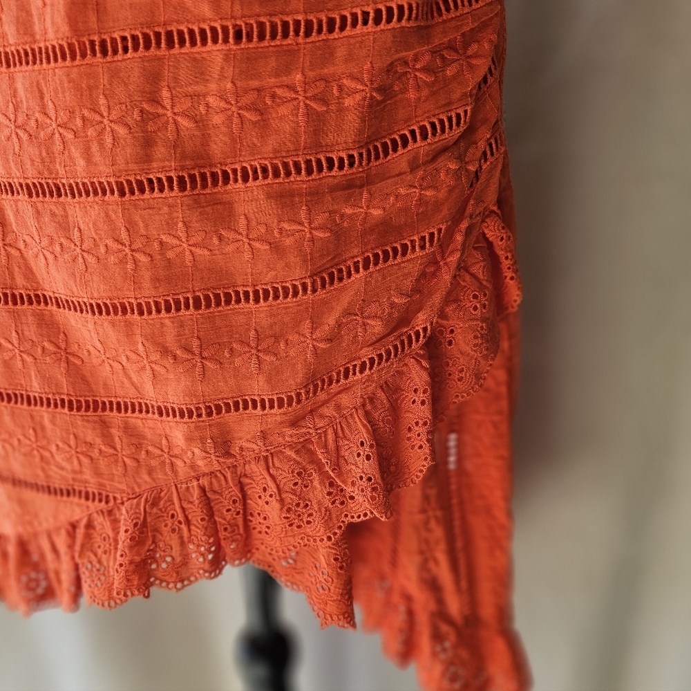 Venus Off The Shoulder Lace Eyelet Dress NWT Orange Sz. 4 - Picture 3 of 12